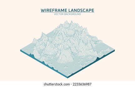 Trendy abstract wireframe background. 3D grid cyberspace illustration. Digital technology Mountain. Vector illustration.