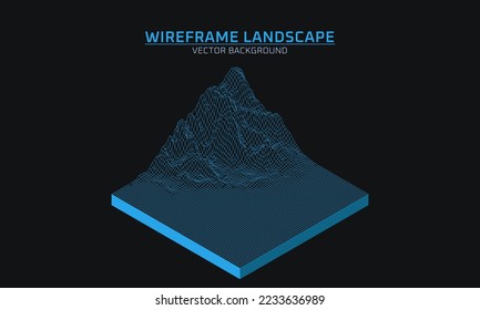 Trendy abstract wireframe background. 3D grid cyberspace illustration. Digital technology Mountain. Vector illustration.