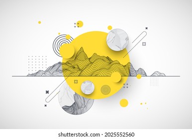 Trendy abstract wireframe background. Modern science or technology art elements. Surface illustration. Vector.