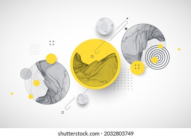 Trendy abstract wireframe background. Modern science or technology art elements. Surface illustration. Vector.