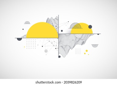 Trendy abstract wireframe background. Modern science or technology art elements. Surface illustration. Vector.