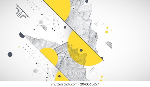 Trendy abstract wireframe background. Modern science or technology art elements. Surface illustration. Vector.