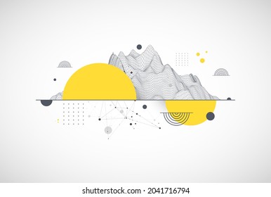 Trendy Abstract Wireframe Background. Modern Science Or Technology Art Elements. Surface Illustration. Vector.