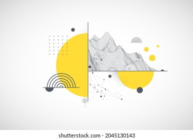 Trendy abstract wireframe background. Modern science or technology art elements. Surface illustration. Vector.