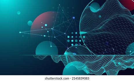 Trendy abstract wireframe background. Modern science or technology art elements. Surface illustration. Vector.