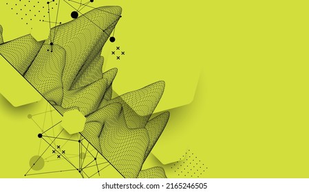 Trendy abstrakter Wireframe Hintergrund. Moderne Kunstelemente aus Wissenschaft oder Technik. Oberflächengrafik. Vektorgrafik.