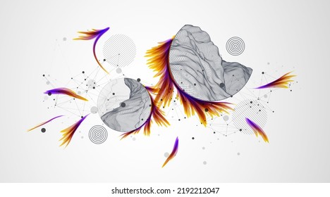 Trendy abstrakter Wireframe Hintergrund. Moderne Kunstelemente aus Wissenschaft oder Technik. Oberflächengrafik. Vektorgrafik.