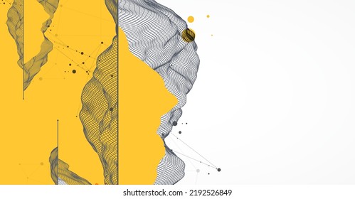Trendy abstract wireframe background. Modern science or technology art elements. Surface illustration. Vector.