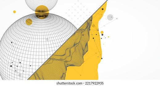 Trendy abstrakter Wireframe Hintergrund. Moderne Kunstelemente aus Wissenschaft oder Technik. Oberflächengrafik. Vektorgrafik.