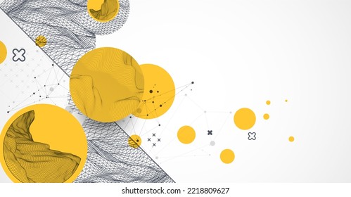 Trendy abstract wireframe background. Modern science or technology art elements. Surface illustration. Vector.