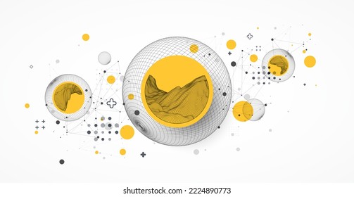 Trendy abstrakter Wireframe Hintergrund. Moderne Kunstelemente aus Wissenschaft oder Technik. Oberflächengrafik. Vektorgrafik.