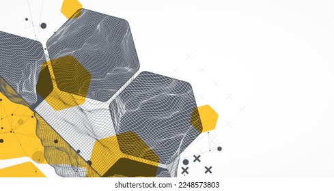 Trendy abstract wireframe background. Modern science or technology art elements. Surface illustration. Vector.