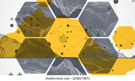 Trendy abstract wireframe background. Modern science or technology art elements. Surface illustration. Vector.