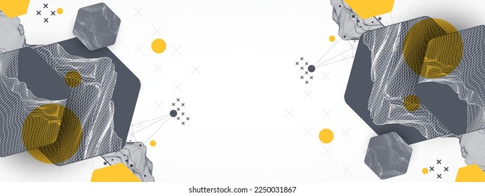 Trendy abstract wireframe background. Modern science or technology art elements. Surface illustration. Vector.