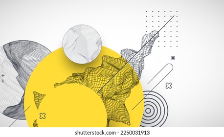 Trendy abstract wireframe background. Modern science or technology art elements. Surface illustration. Vector.