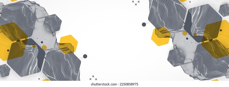 Trendy abstract wireframe background. Modern science or technology art elements. Surface illustration. Vector.