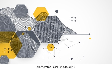 Trendy abstract wireframe background. Modern science or technology art elements. Surface illustration. Vector.