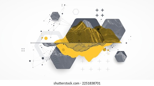 Trendy abstract wireframe background. Modern science or technology art elements. Surface illustration. Vector.