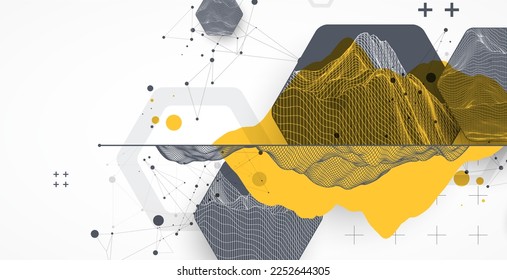 Trendy abstract wireframe background. Modern science or technology art elements. Surface illustration. Vector.