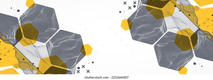 Trendy abstract wireframe background. Modern science or technology art elements. Surface illustration. Vector.