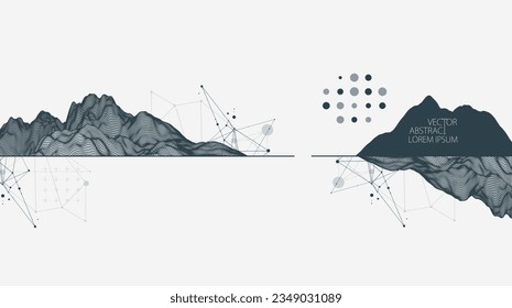 Trendy abstrakter Wireframe Hintergrund. Moderne Kunstelemente aus Wissenschaft oder Technik. Oberflächengrafik. Vektorgrafik.