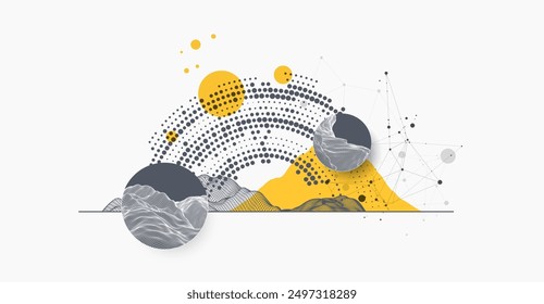 Trendy abstract wireframe background. Modern science or technology art elements. Surface illustration. Vector.