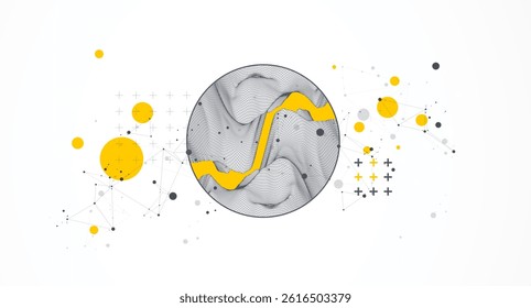 Trendy abstract wireframe background. Modern science or technology art elements. Surface illustration inside circles. Vector