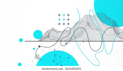 Trendy abstract wireframe background. Modern science or technology art elements. Surface illustration. Vector