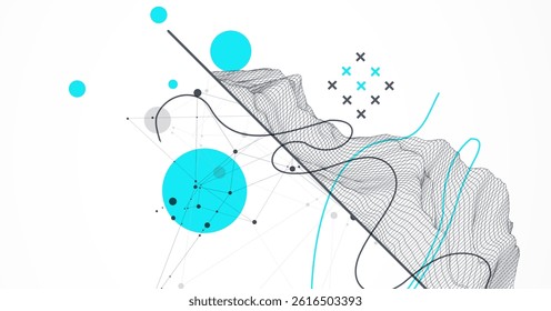 Trendy abstract wireframe background. Modern science or technology art elements. Surface illustration. Vector