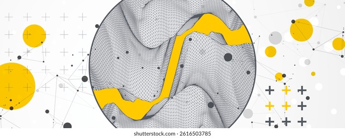 Trendy abstract wireframe background. Modern science or technology art elements. Surface illustration inside circles. Vector