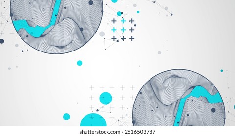 Trendy abstract wireframe background. Modern science or technology art elements. Surface illustration inside circles. Vector