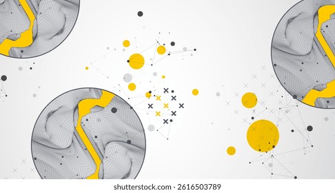 Trendy abstract wireframe background. Modern science or technology art elements. Surface illustration inside circles. Vector
