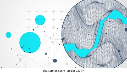 Trendy abstract wireframe background. Modern science or technology art elements. Surface illustration inside circles. Vector