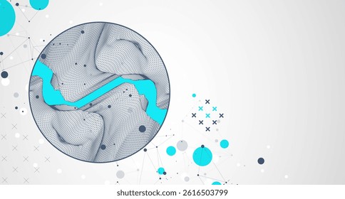 Trendy abstract wireframe background. Modern science or technology art elements. Surface illustration inside circles. Vector