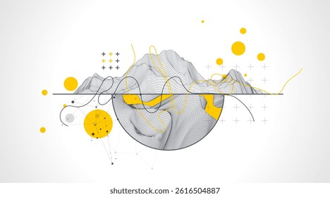 Trendy abstract wireframe background. Modern science or technology art elements. Surface illustration.