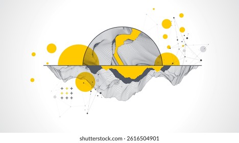 Trendy abstract wireframe background. Modern science or technology art elements. Surface illustration.