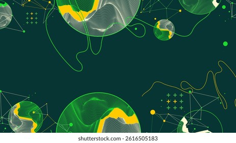 Trendy abstract wireframe background. Modern science or technology art elements. Surface illustration inside circles
