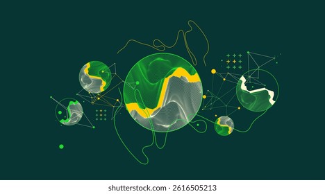 Trendy abstract wireframe background. Modern science or technology art elements. Surface illustration inside circles