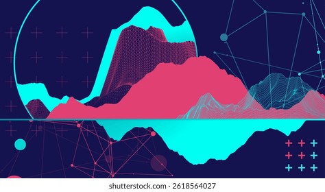 Trendy abstract wireframe background. Modern science or technology art elements. Surface illustration.