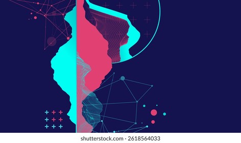 Trendy abstract wireframe background. Modern science or technology art elements. Surface illustration.