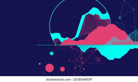 Trendy abstract wireframe background. Modern science or technology art elements. Surface illustration.