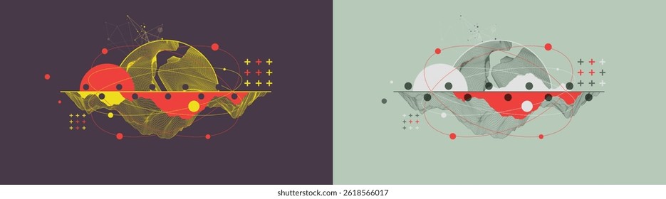 Trendy abstract wireframe background. Modern science or technology art elements. Surface illustration.