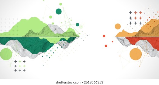 Trendy abstract wireframe background. Modern science or technology art elements. Surface illustration.