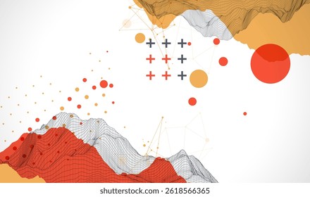 Trendy abstract wireframe background. Modern science or technology art elements. Surface illustration.
