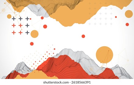 Trendy abstract wireframe background. Modern science or technology art elements. Surface illustration.
