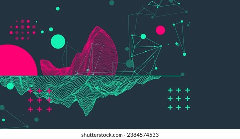 Trendy abstract wireframe mountain background. Modern science or technology art elements. Handmade vector illustration.