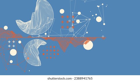 Trendy abstract wireframe mountain background. Modern science or technology art elements. Handmade vector illustration.