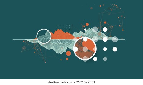 Fondo abstracto de montaña de alambre de moda. Elementos de arte de ciencia o tecnología moderna. Ilustración de superficie. Vector dibujado a mano.