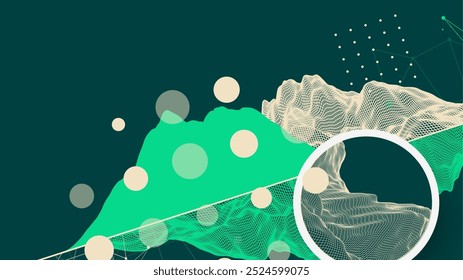 Trendy abstract wireframe mountain background. Modern science or technology art elements. Surface illustration. Vector hand drawn.