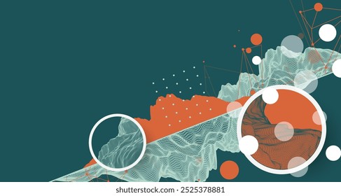 Trendy abstract wireframe mountain background. Modern science or technology art elements. Surface illustration. Vector hand drawn.